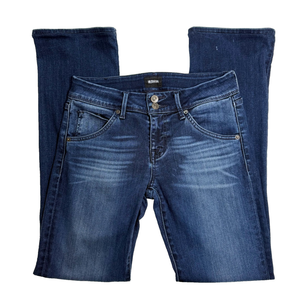 HUDSON Beth Baby Bootcut Jeans Size 28 Medium Wash Union Jack Flap Pocket USA